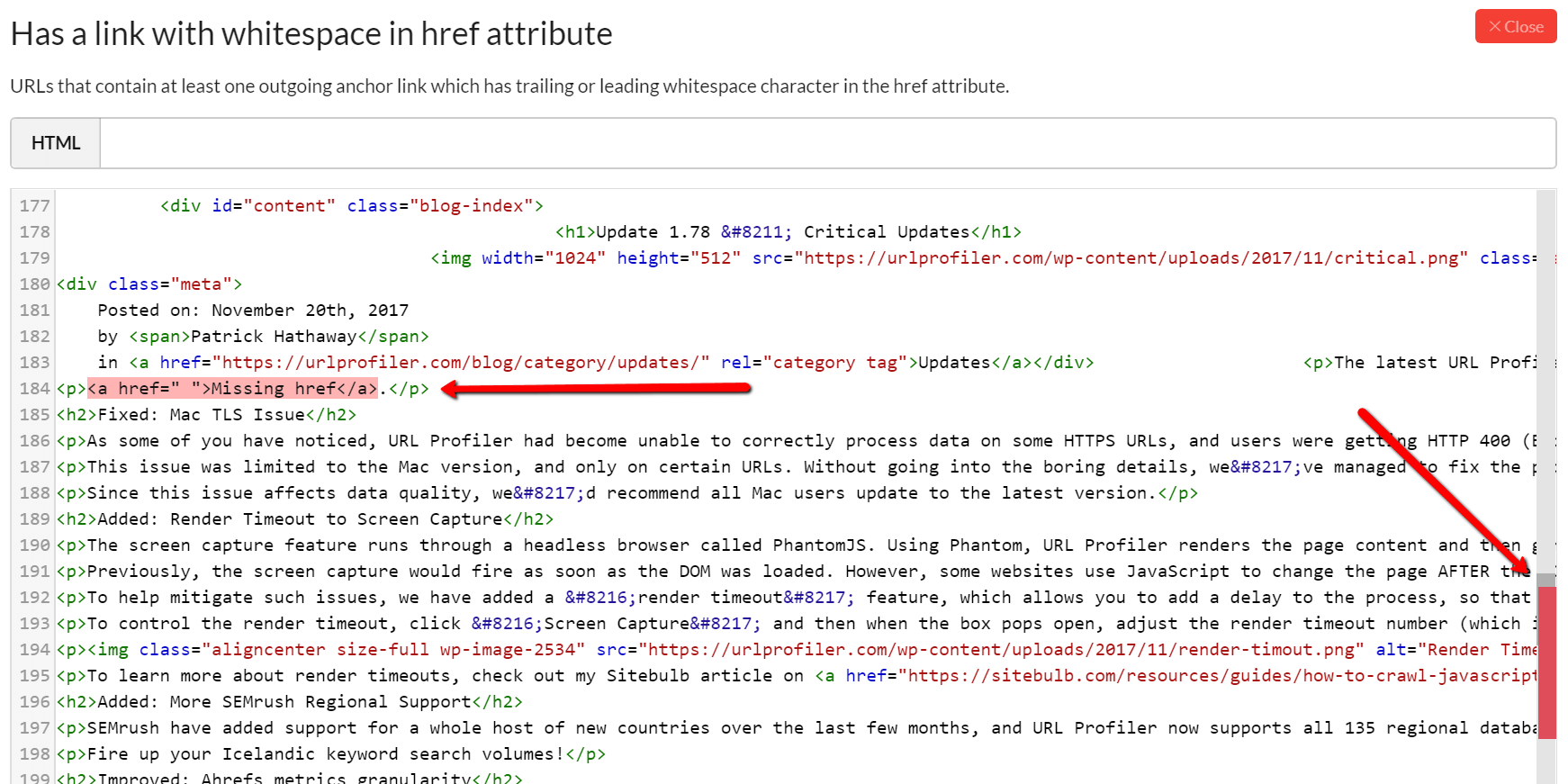 Links with whitepace in the href - highlighted in HTML
