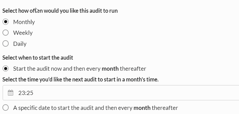 Set recurring audit no time start