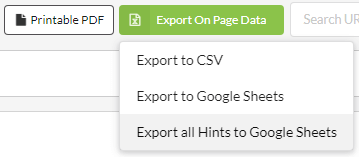 Export all On Page Hints to GSheets