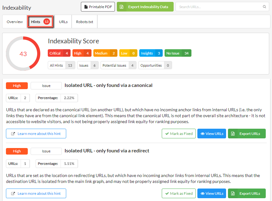 Indexability Report for Isolated Hints