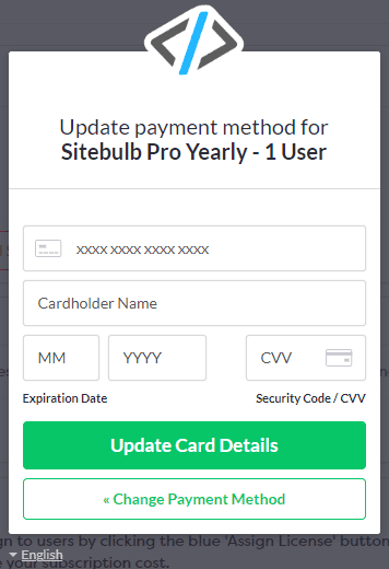 Update payment method overlay