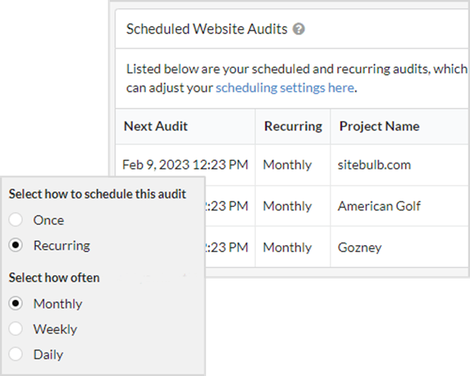 Schedule recurring audits